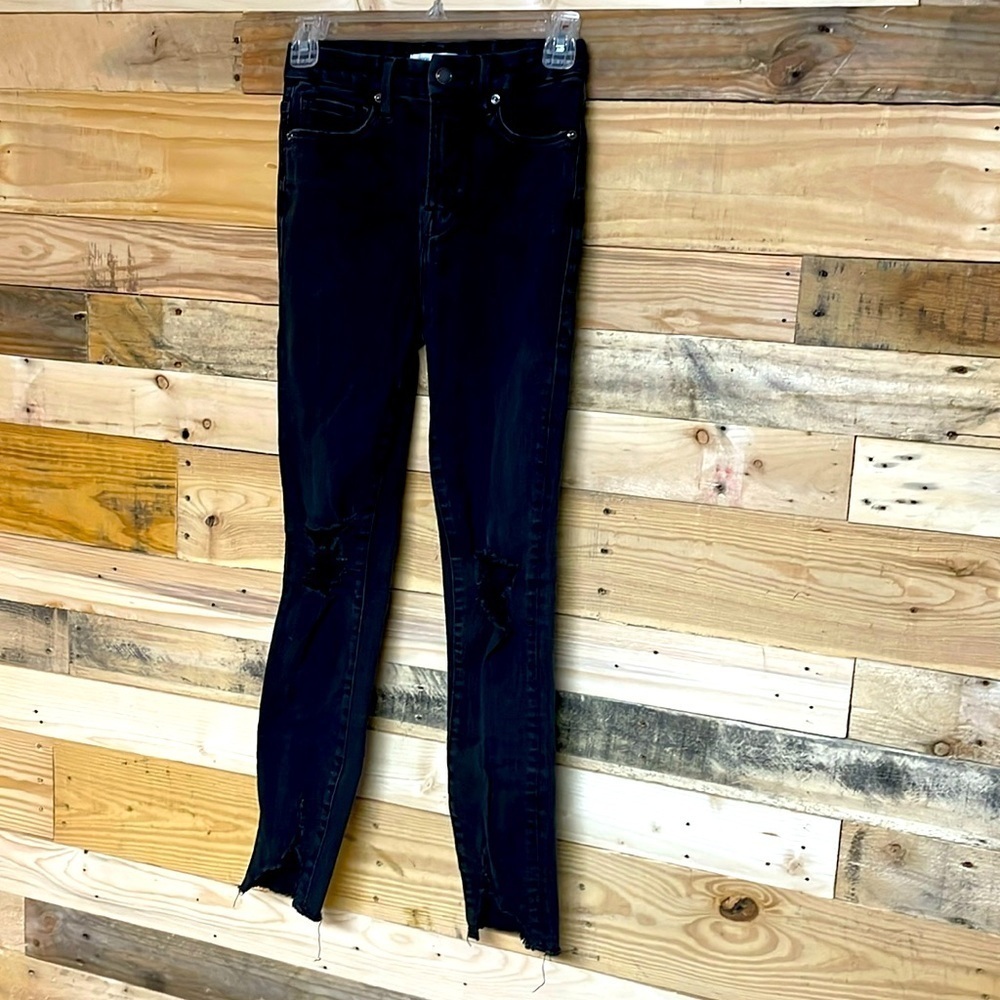 Good American Good Waist size 2/26 black distress skinny jean